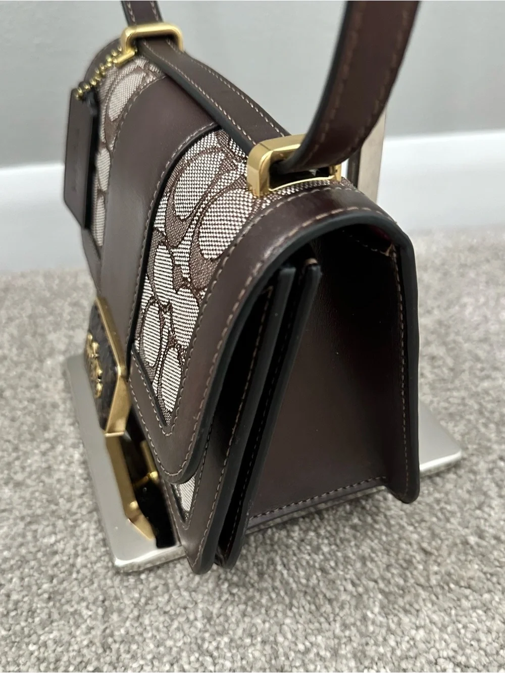 Coach Alie Shoulder Bag 18 In Signature Jacquard With Snakeskin Detail Women's